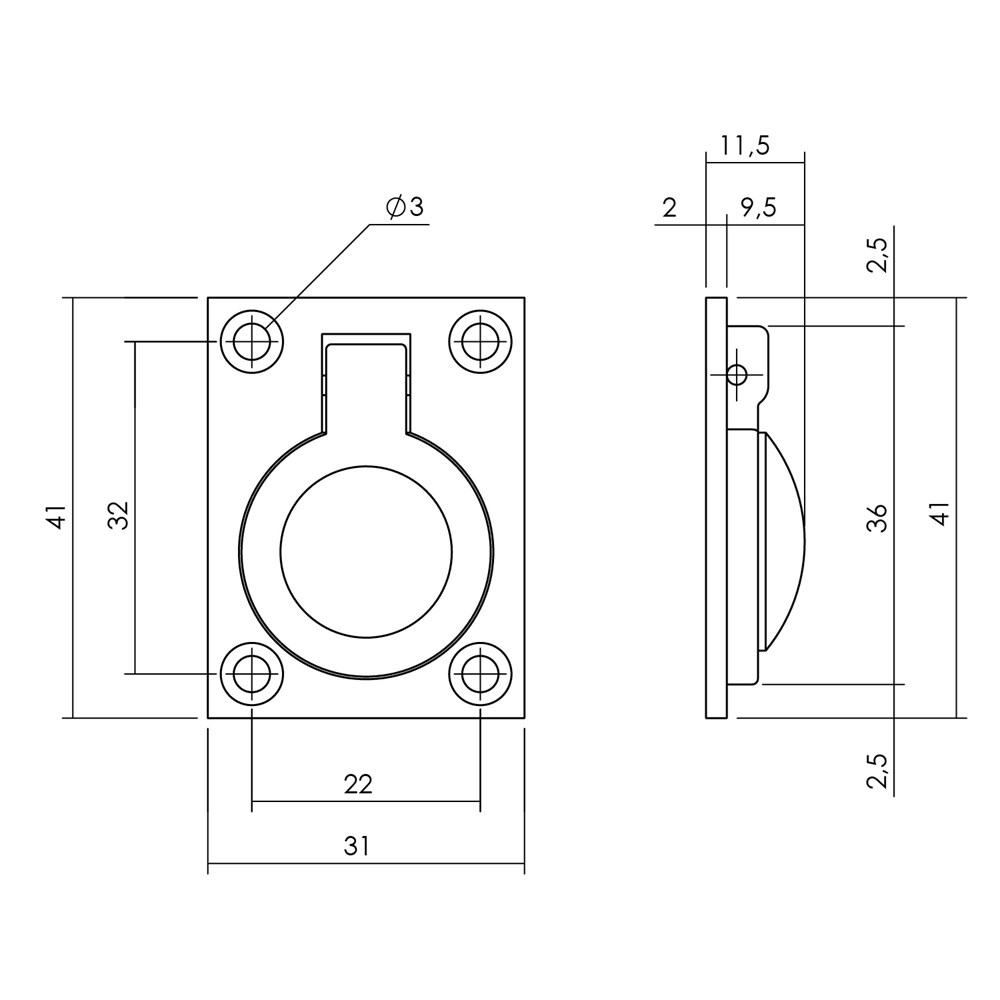 Luikring recht 41mm x 31mm nikkel