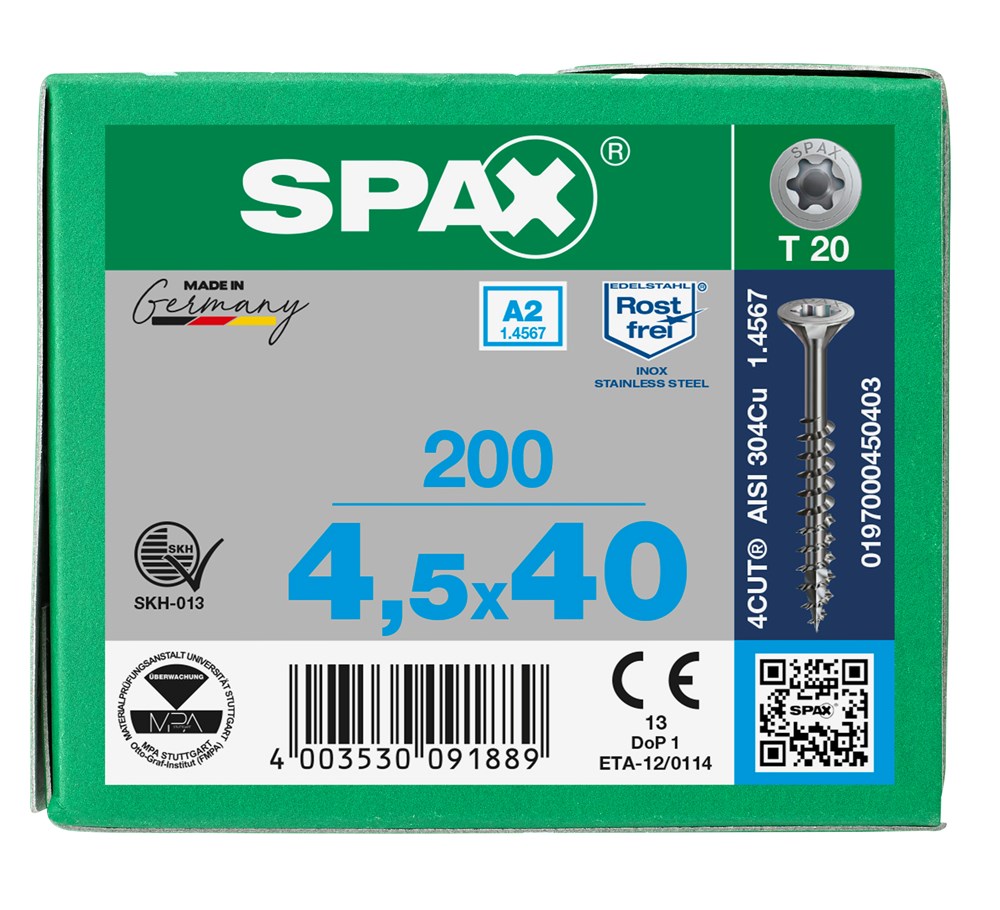 Spaanplaatschroef 4.5 x 40 mm Deeldraad Verzonken kop T-STAR plus T20