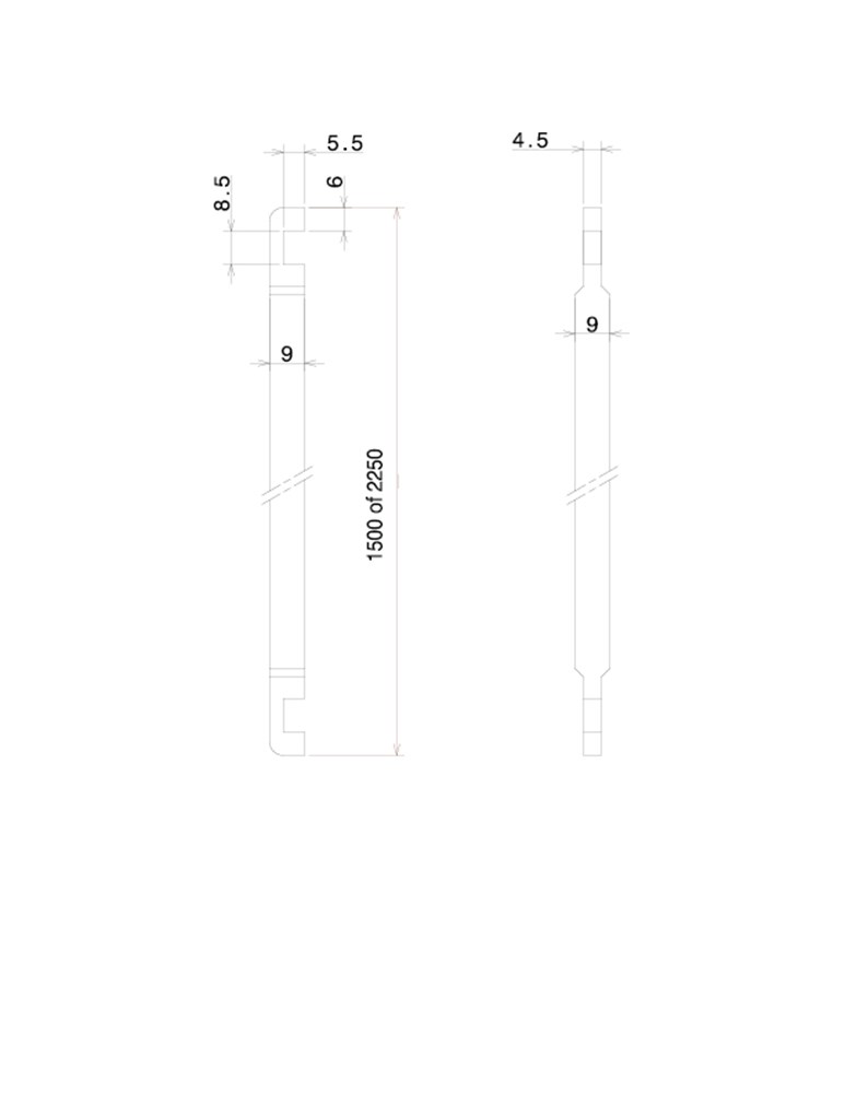 Staaf 1-225cm bulk per 10  Staven vierkant 9 mm