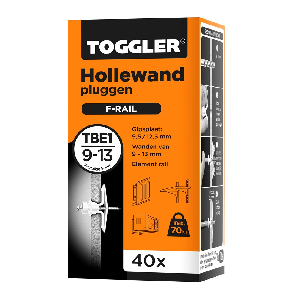 Toggler hollewandplug TBE1 voor plaatdikte 9-13 mm;  40 stuks